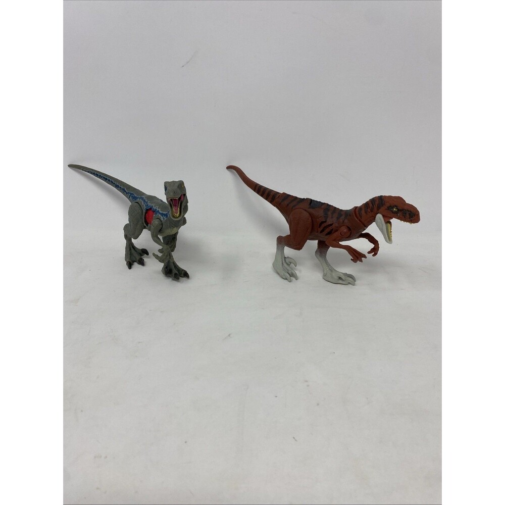 Lot Of 2 Mattel Jurassic World 2017 Battle Damage Velociraptor Blue & 2021 Red